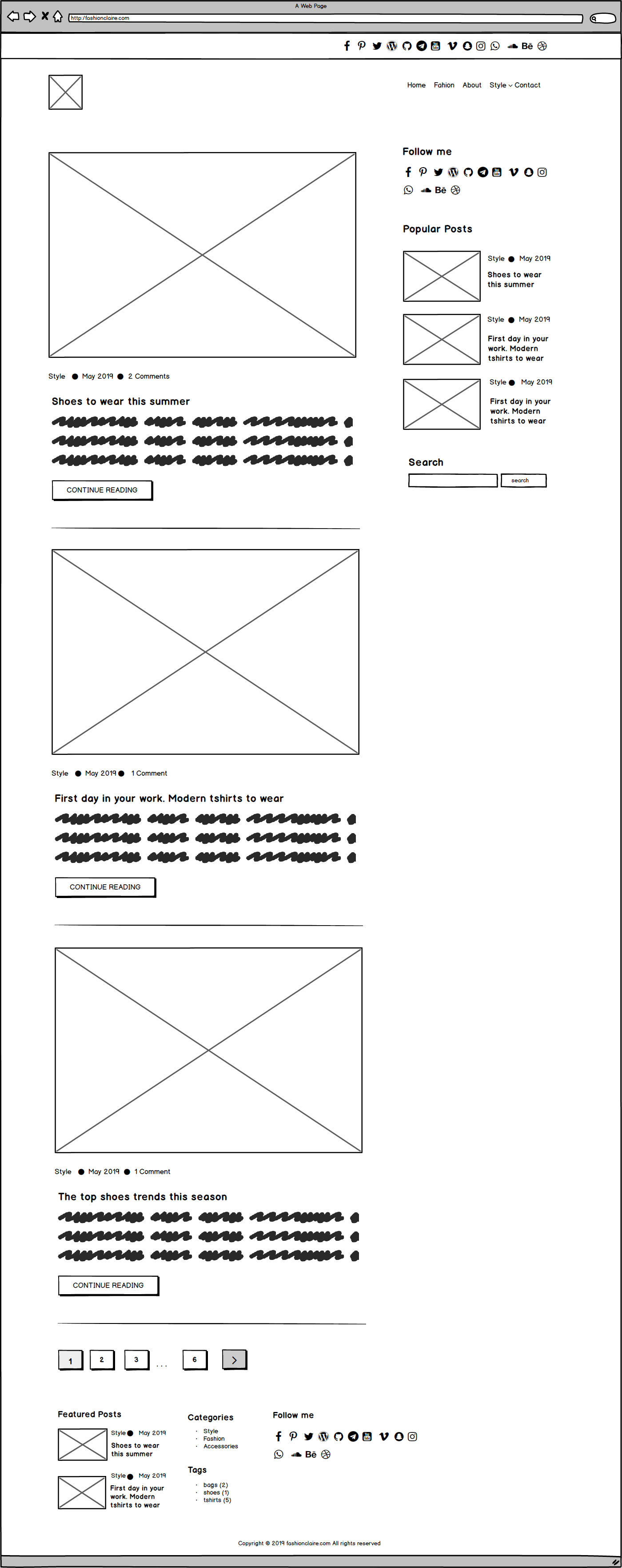 The low-fidellity prototype of the blog theme