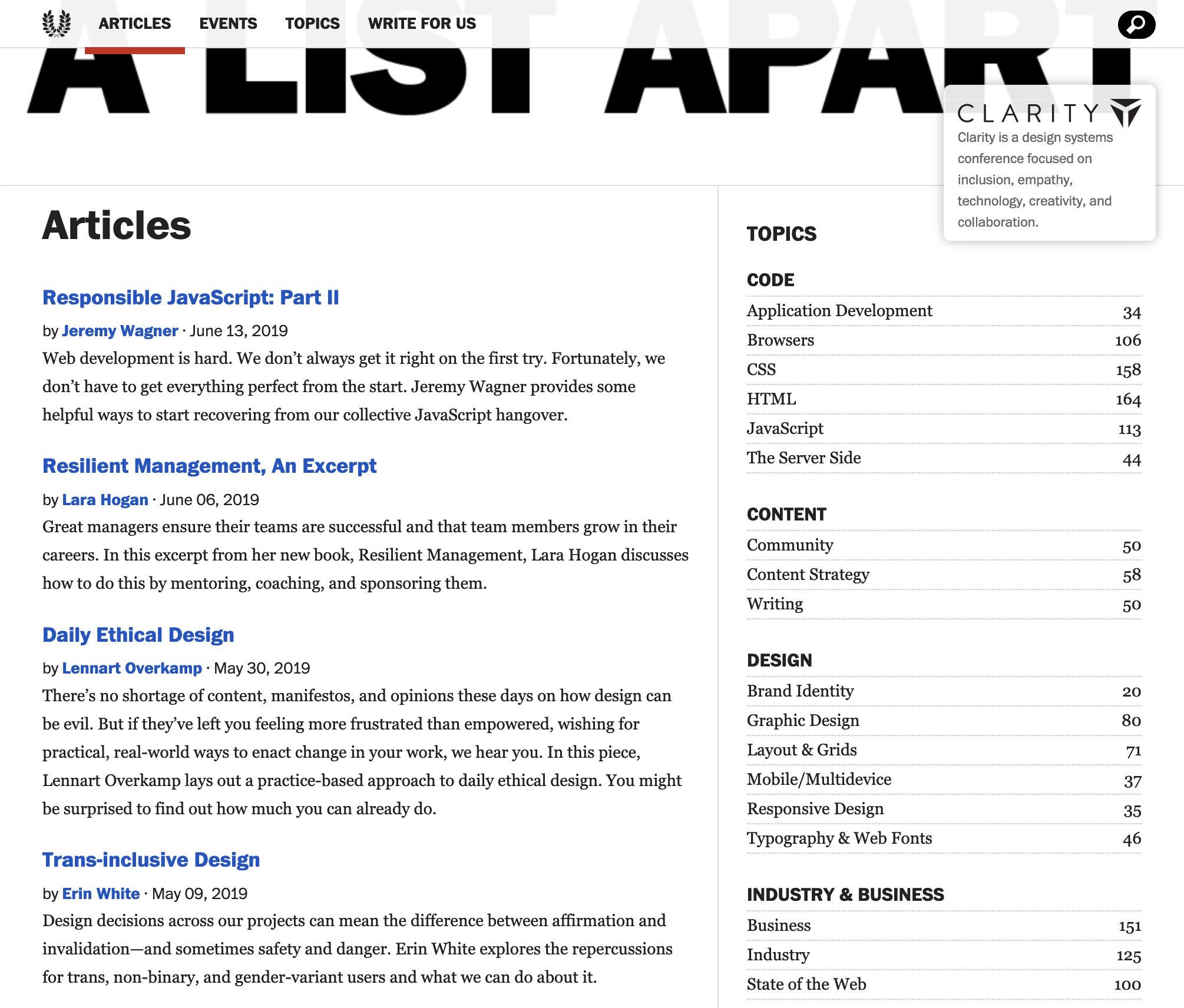 The Main Navigation Menu Of A-List Apart