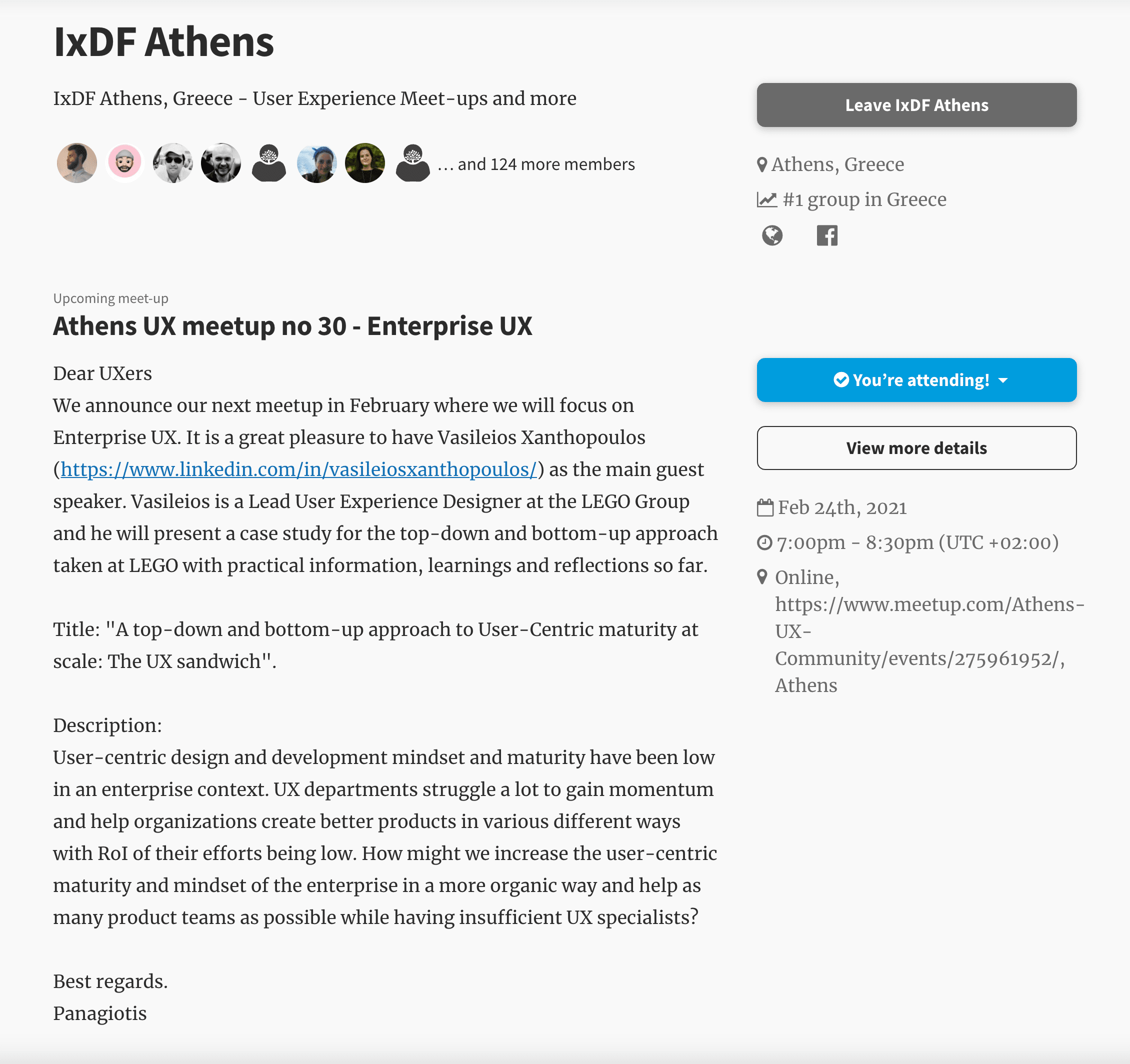 The Meetup of IxDF based in Athens Join an IxDF Local Group