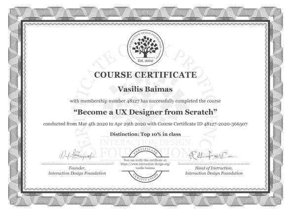 The Certification Of "Become a UX Designer From Scratch" The Certification Of "Become a UX Designer From Scratch"