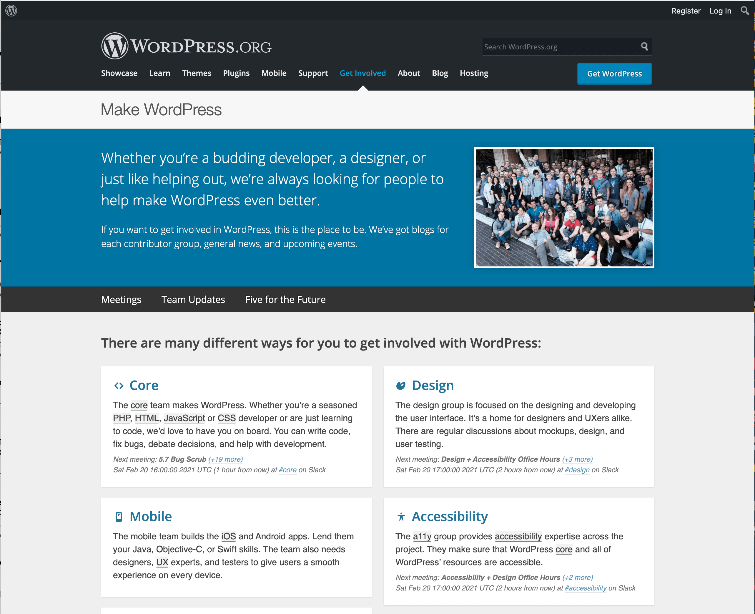 WordPress. The Page Of Get Involved.